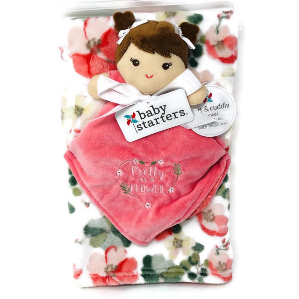 NWT 2 Piece Floral Pattern Baby Blanket & Toy Set